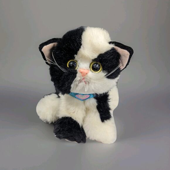 Kitty Kitty Kittens Tyco 1992 Black White Blue Lovey Blue Collar Purring Plush - Picture 1 of 5